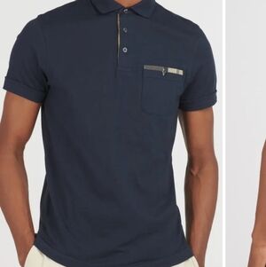 Barbour Corpatch Polo Shirt blue signature taran plaid pocket size large